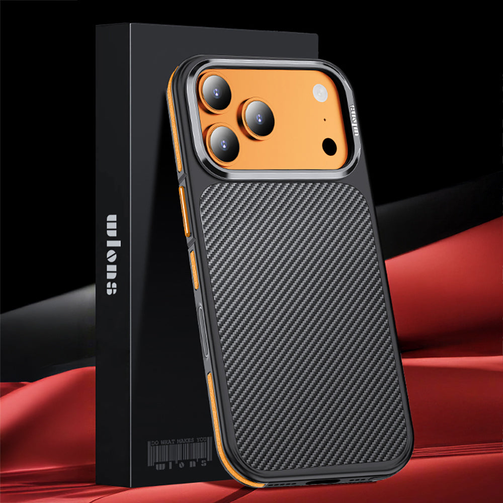 ıWlons Marin iPhone 17 Pro Max Mat Transparan Karbon Fiber Görünümlü Telefon Kılıfı