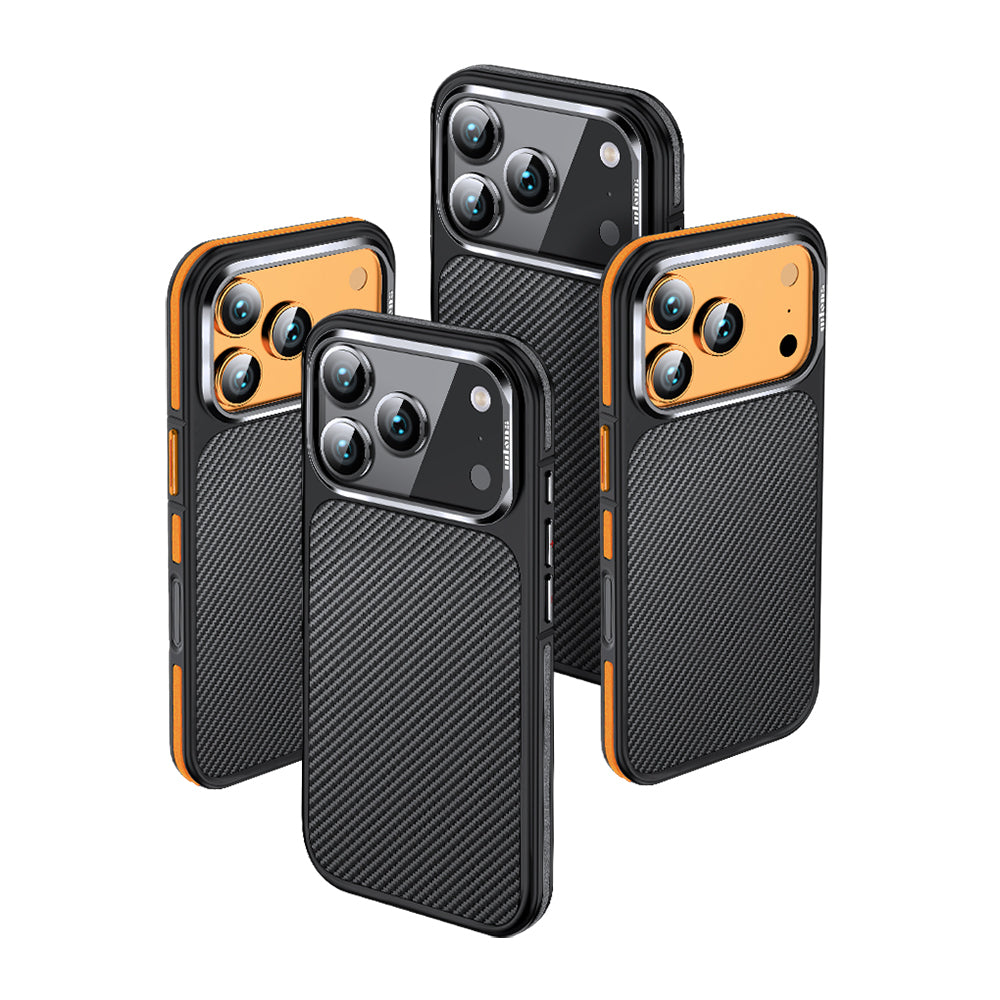 ıWlons Marin iPhone 17 Pro Max Mat Transparan Karbon Fiber Görünümlü Telefon Kılıfı