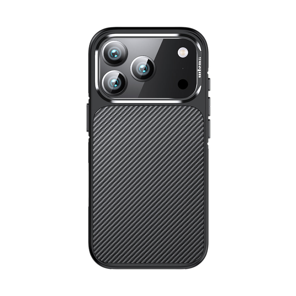 ıWlons Marin iPhone 17 Pro Max Mat Transparan Karbon Fiber Görünümlü Telefon Kılıfı