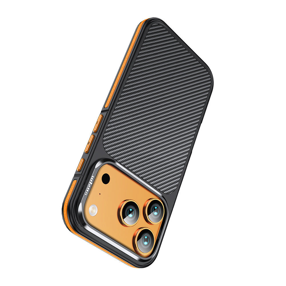 ıWlons Marin iPhone 17 Pro Max Mat Transparan Karbon Fiber Görünümlü Telefon Kılıfı