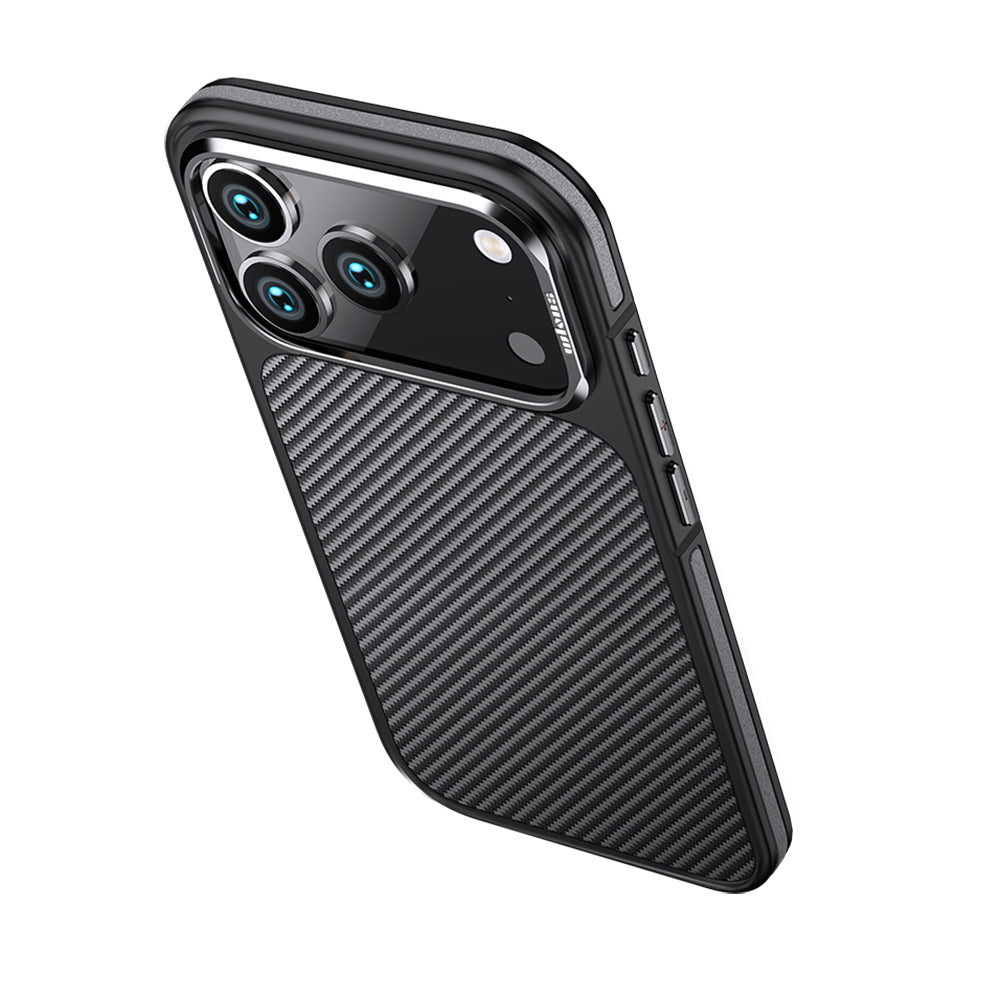 ıWlons Marin iPhone 17 Pro Max Mat Transparan Karbon Fiber Görünümlü Telefon Kılıfı