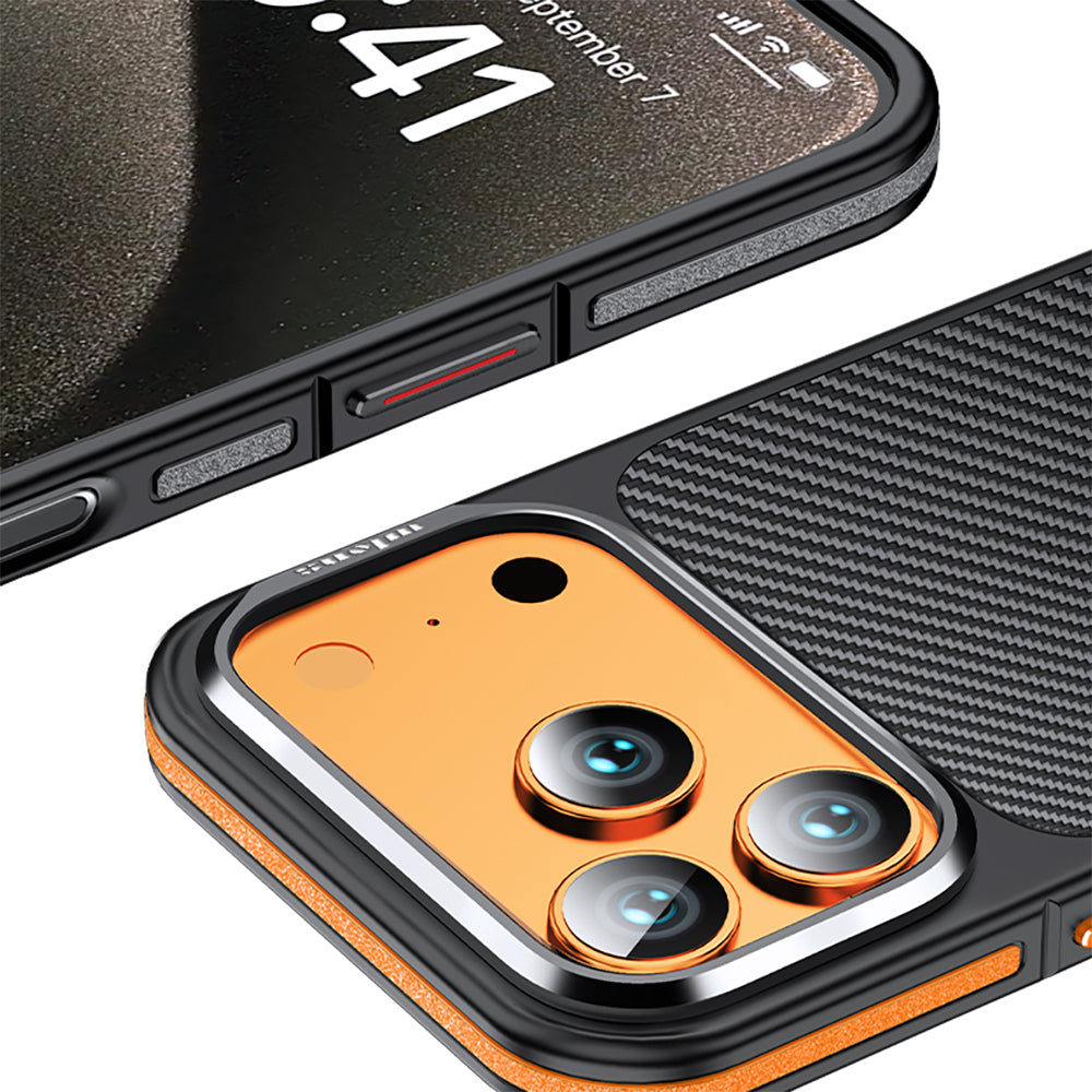 ıWlons Marin iPhone 17 Pro Max Mat Transparan Karbon Fiber Görünümlü Telefon Kılıfı