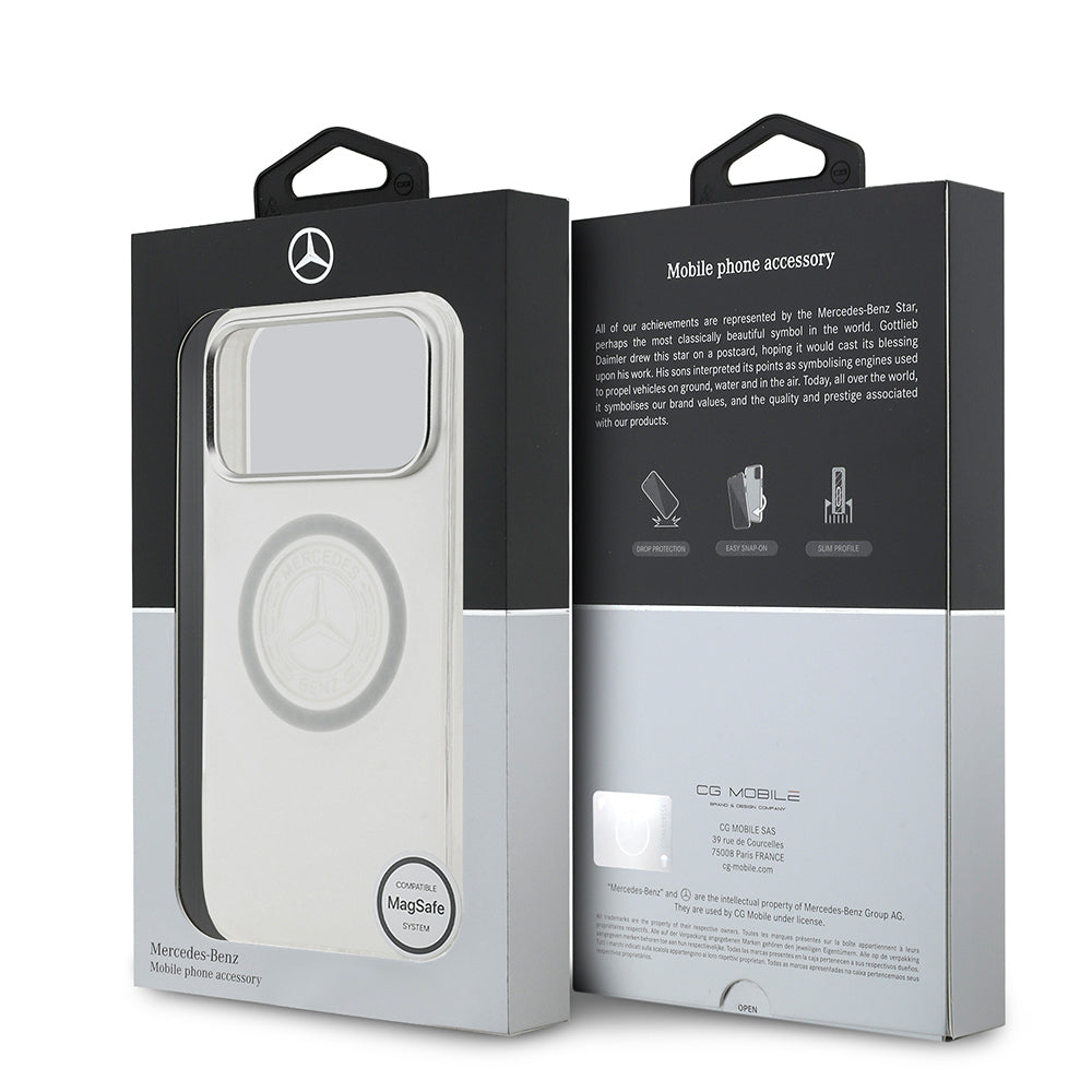 Mercedes Benz iPhone 17 Pro Max Orjinal Lisanslı M-safe Şarj Özellikli Buzlu PC Nostaljik Yıldız Dizayn Kılıf