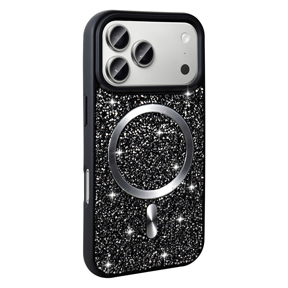 Cepax iPhone 17 Pro Max Pırlanta Tasarımlı M-safe Şarj Özellikli Mozaik Silikon Kılıf