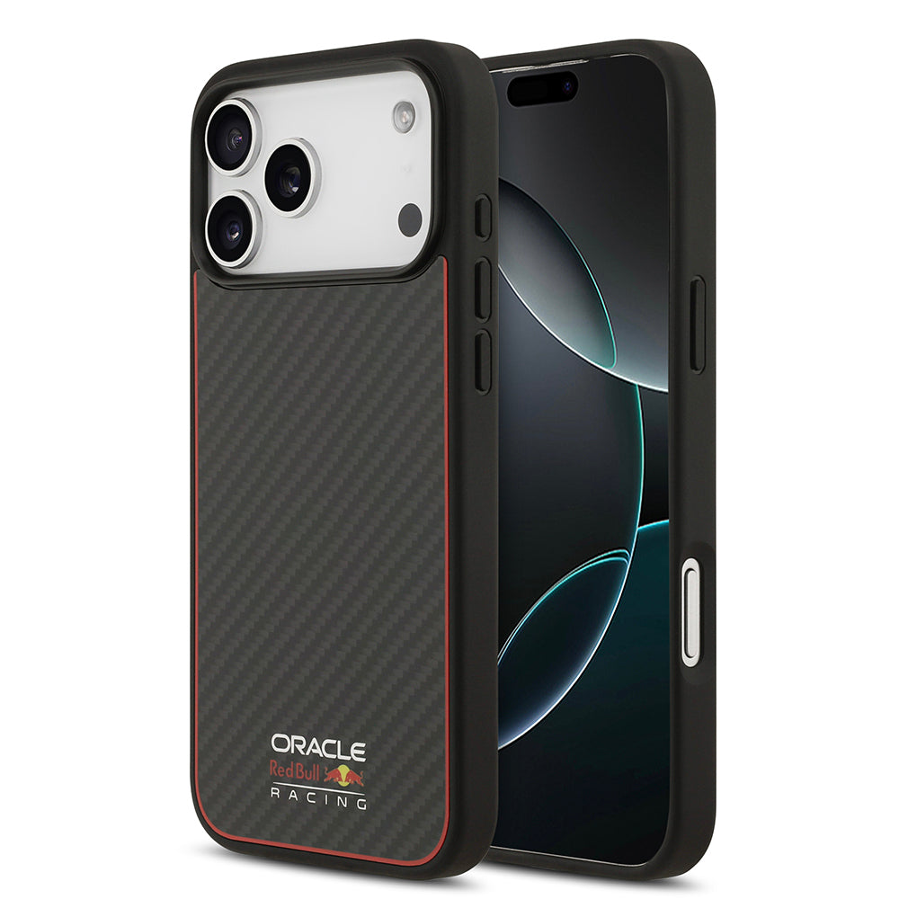 Redbull iPhone 17 Pro Kılıf Orjinal Lisanslı M-safe Karbon Fiber Parlayan Logolu Kevlar Telefon Kılıfı