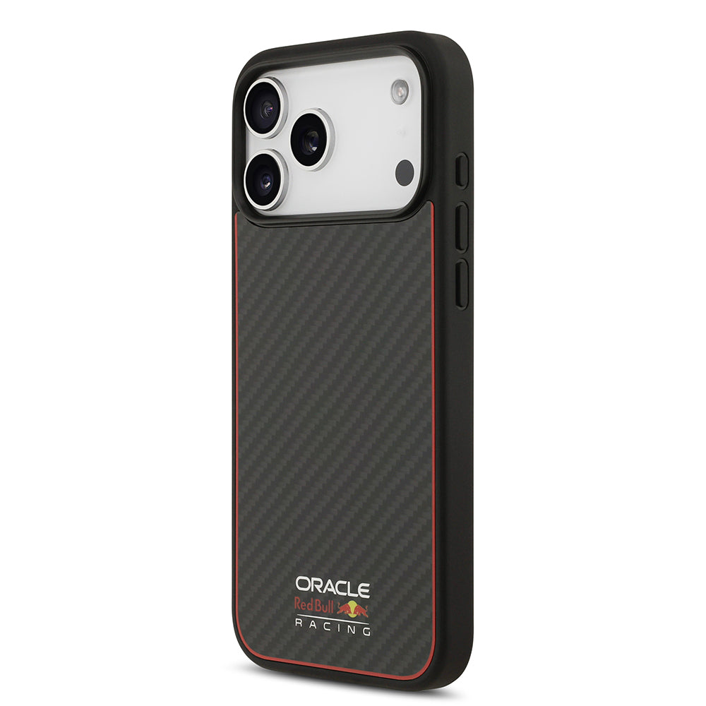 Redbull iPhone 17 Pro Kılıf Orjinal Lisanslı M-safe Karbon Fiber Parlayan Logolu Kevlar Telefon Kılıfı