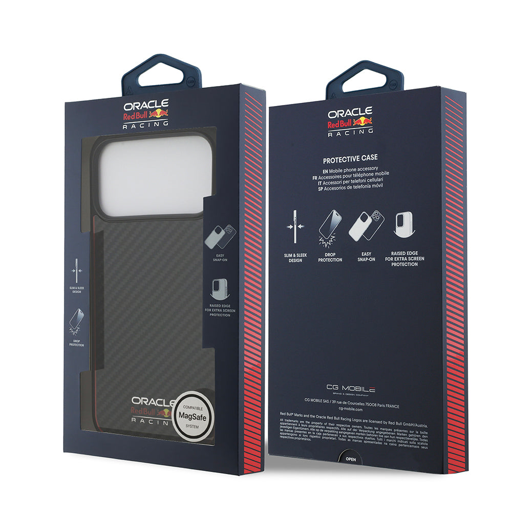Redbull iPhone 17 Pro Max Orjinal Lisanslı M-safe Karbon Fiber Parlayan Logolu Kevlar Telefon Kılıfı