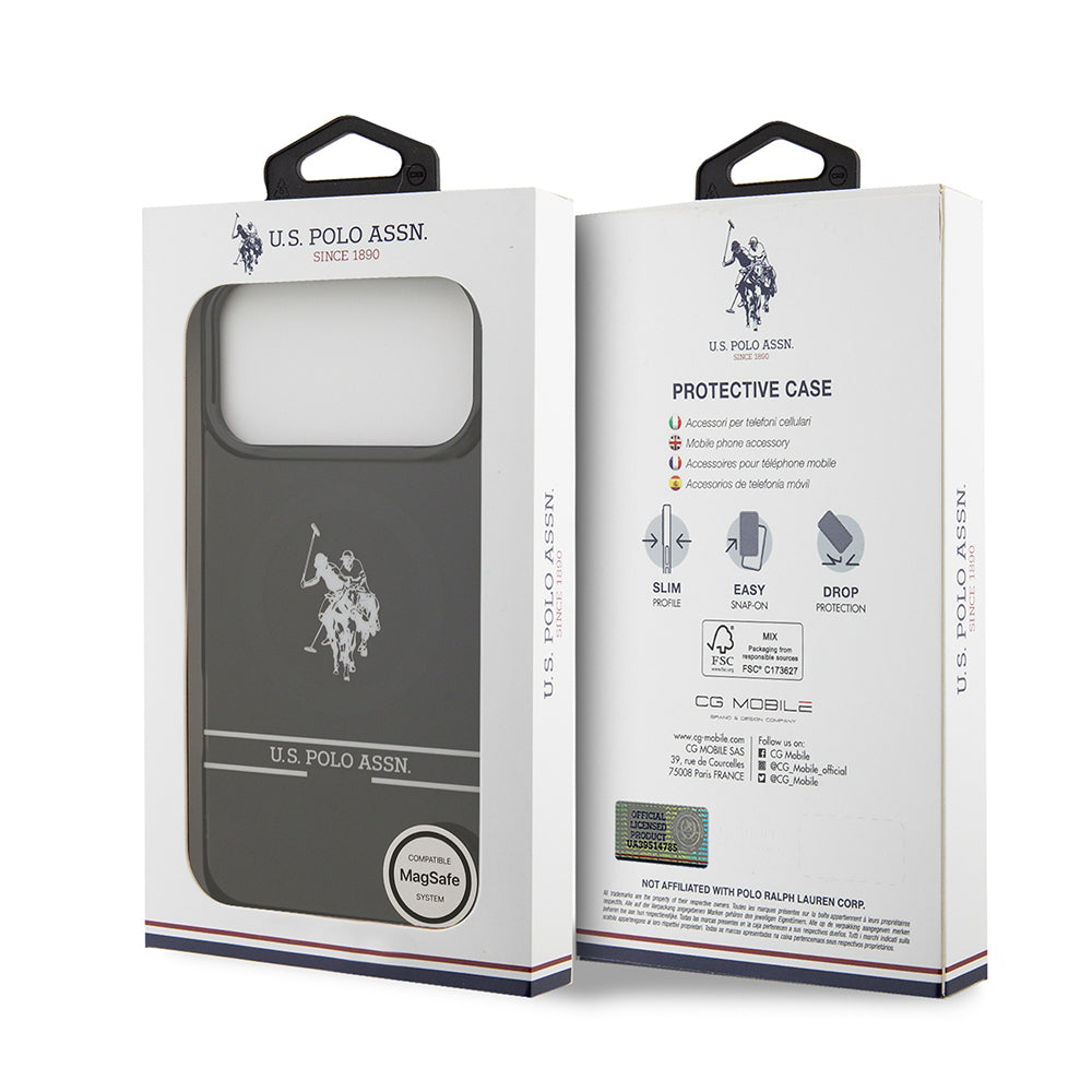 U.S. Polo Assn. iPhone 17 Pro Max Orjinal Lisanslı M-safe Şarj Özellikli IML Double Horse Stripe Logolu Kılıf