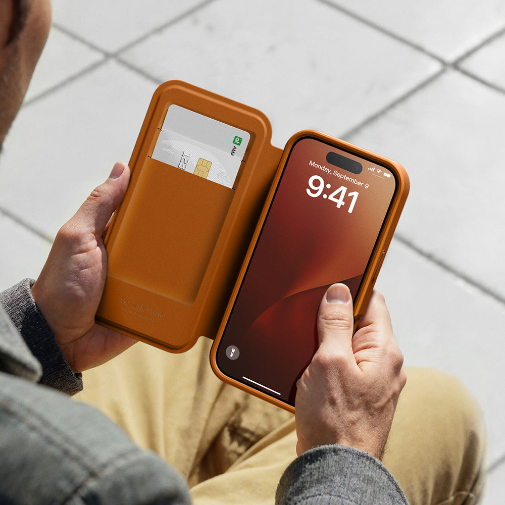 Amazingthing Glamour Foilo Serisi iPhone 17 Pro Max PU Kartlıklı Kılıf