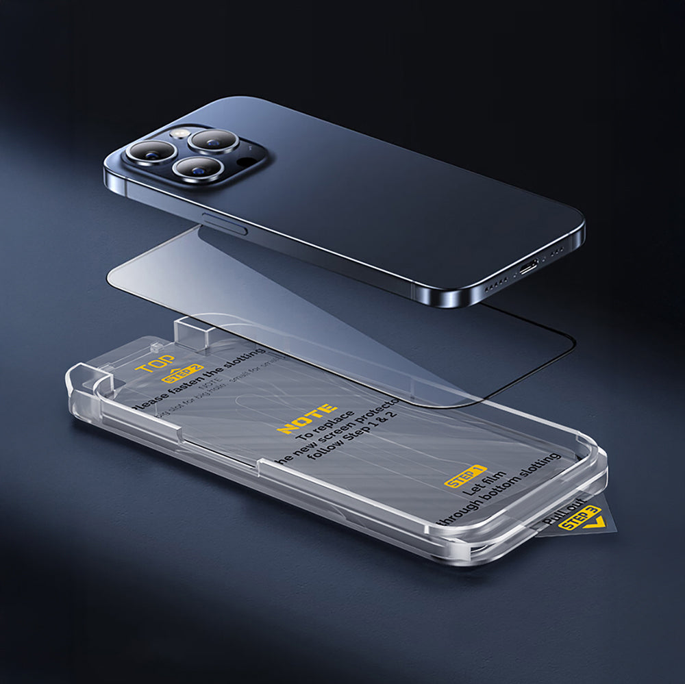 Wiwu SQ-008 Oleofobik Easy Install iPhone 17 Pro Max Darbeye Karşı Dayanıklı Temperli Cam Ekran Koruyucu + Kolay Uygulama Aparatlı