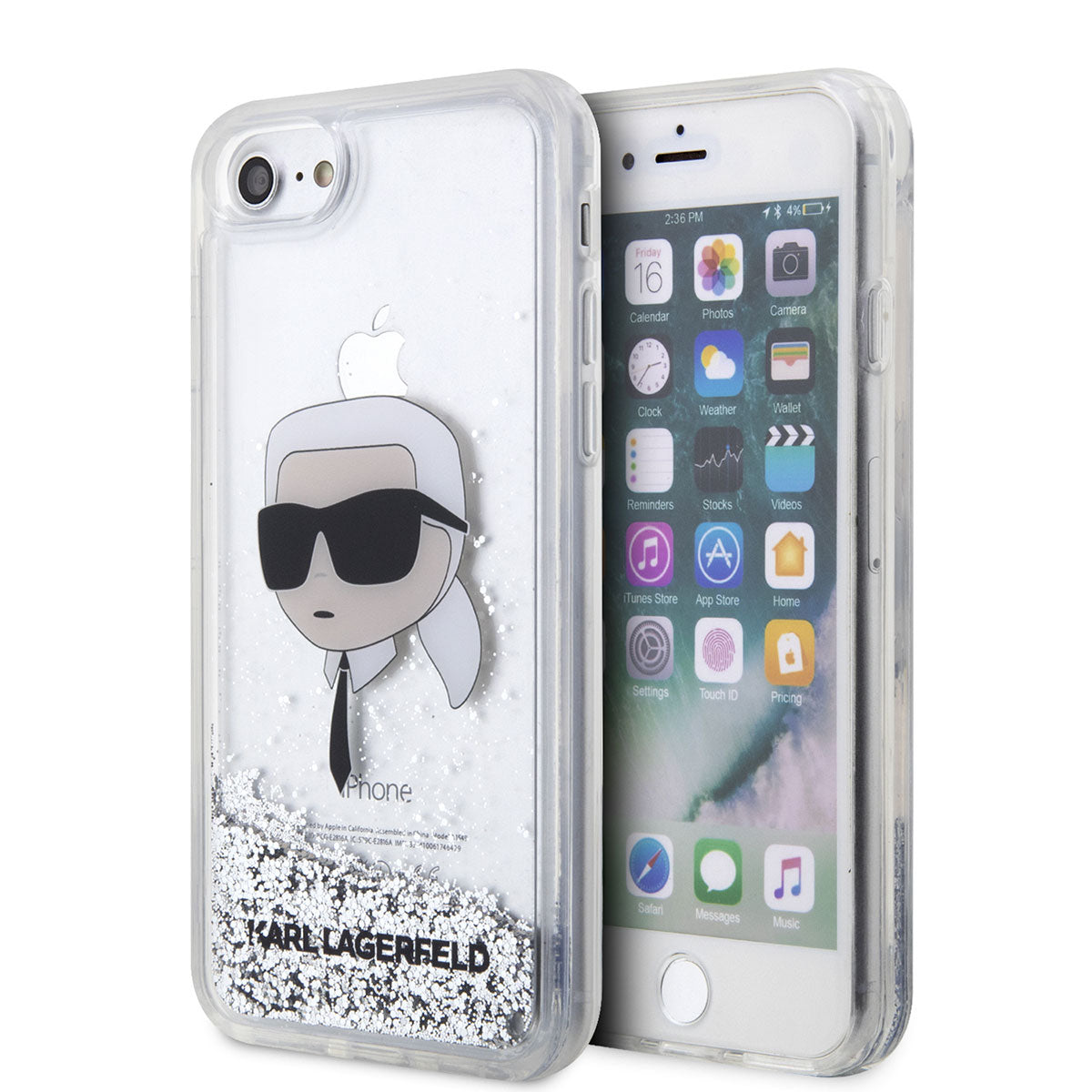 Karl Lagerfeld iPhone 7 Sıvılı Simli Karl Head Dizayn Telefon Kılıfı