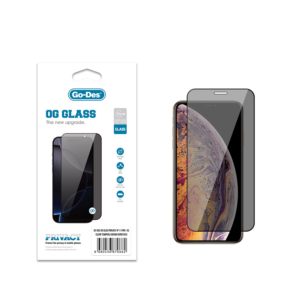 Go Des OG Glass iPhone XS 5.8 Privacy Antistatik Temperli Cam Ekran Koruyucu
