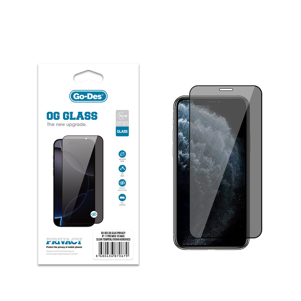 Go Des OG Glass iPhone XS Max 6.5 Privacy Antistatik Temperli Cam Ekran Koruyucu