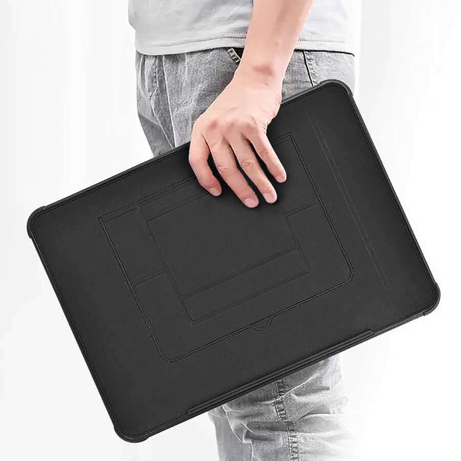 Macbook 16.2' 2021 Wiwu Defender Stand Case Taşınabilir Standlı Magnetik PU Laptop Çantası - 15