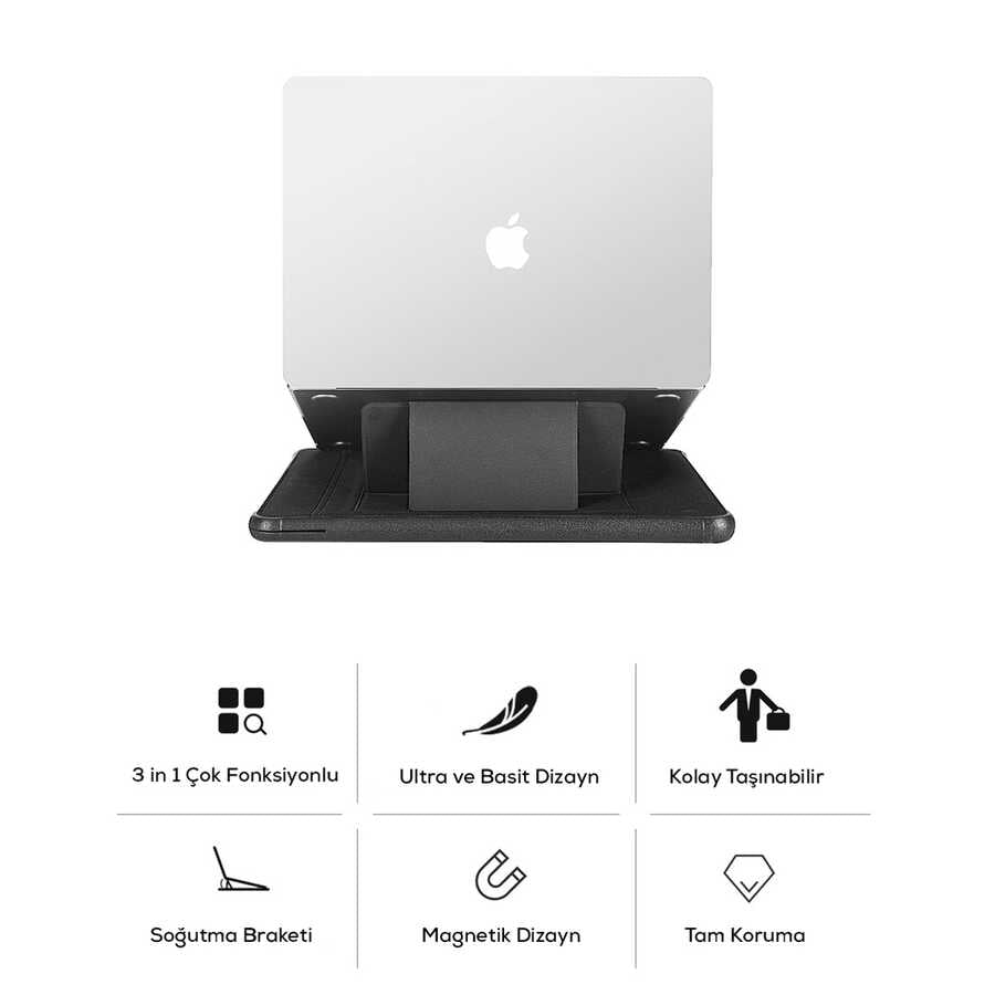 Macbook 16.2' 2021 Wiwu Defender Stand Case Taşınabilir Standlı Magnetik PU Laptop Çantası - 16