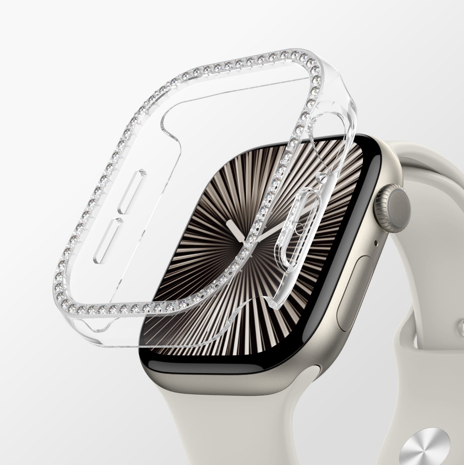 Amazingthing Gleam Fit FullGuard Watch 10 42mm Taşlı Sert PC Kasa ve Ekran Koruyucu