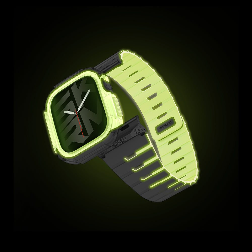 Skinarma Nightglow Atom Apple Watch 10 42mm TPU Kasa Koruyucu + Gemini Silikon Kordon