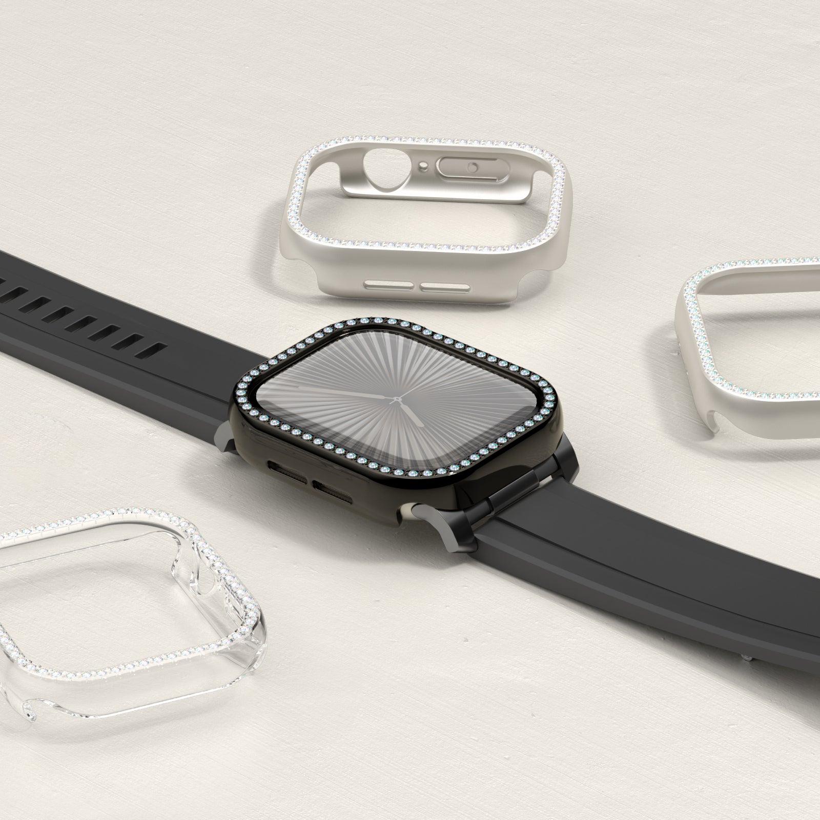 Amazingthing Gleam Fit FullGuard Apple Watch 10 46mm Taşlı Sert PC Kasa ve Ekran Koruyucu