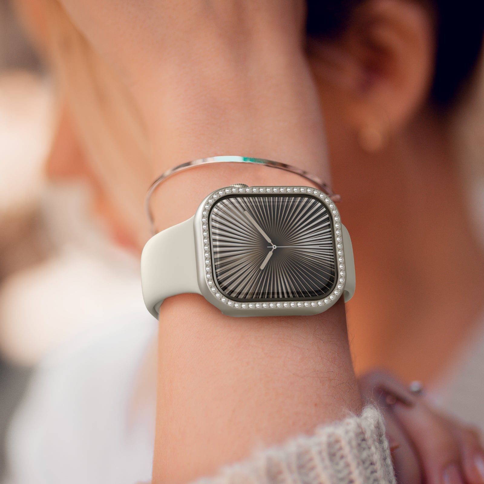 Amazingthing Gleam Fit FullGuard Apple Watch 10 46mm Taşlı Sert PC Kasa ve Ekran Koruyucu