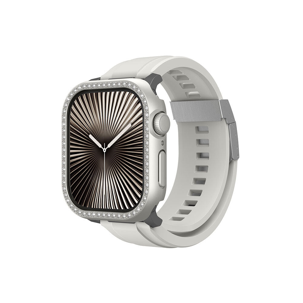 Amazingthing Gleam Fit FullGuard Apple Watch 10 46mm Taşlı Sert PC Kasa ve Ekran Koruyucu