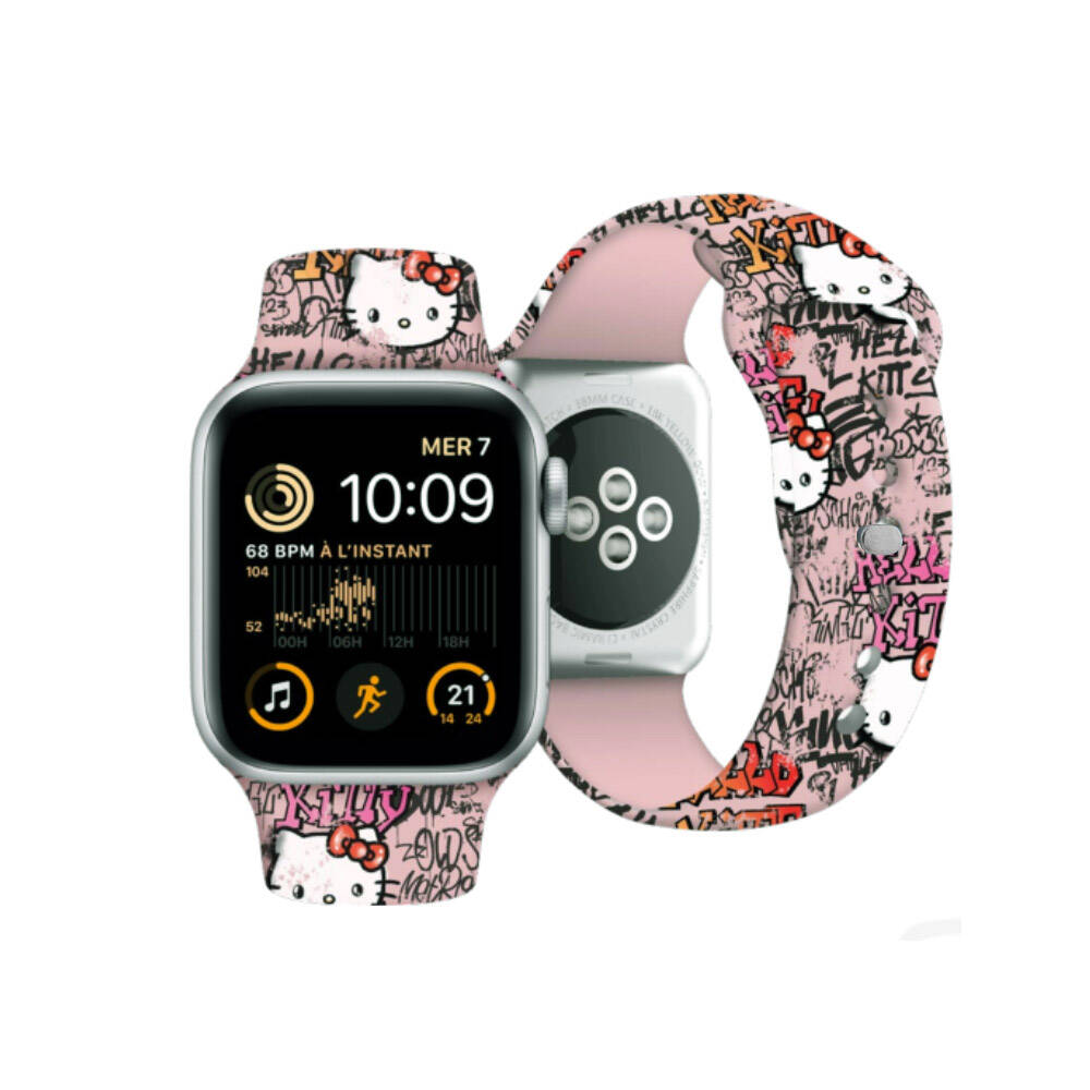 Hello Kitty Apple Watch 38/40/41mm Orjinal Lisanslı Etiket Graffiti Silikon Kordon