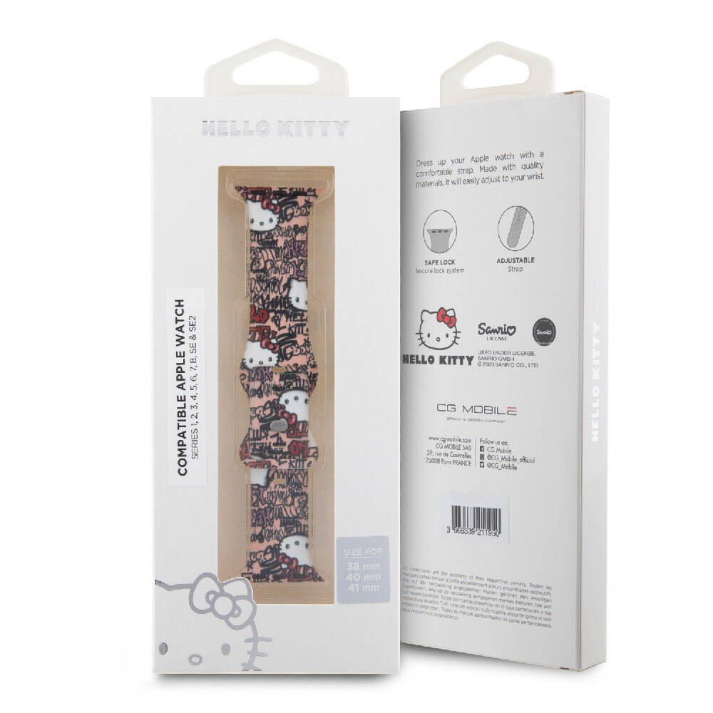 Hello Kitty Apple Watch 38/40/41mm Orjinal Lisanslı Etiket Graffiti Silikon Kordon