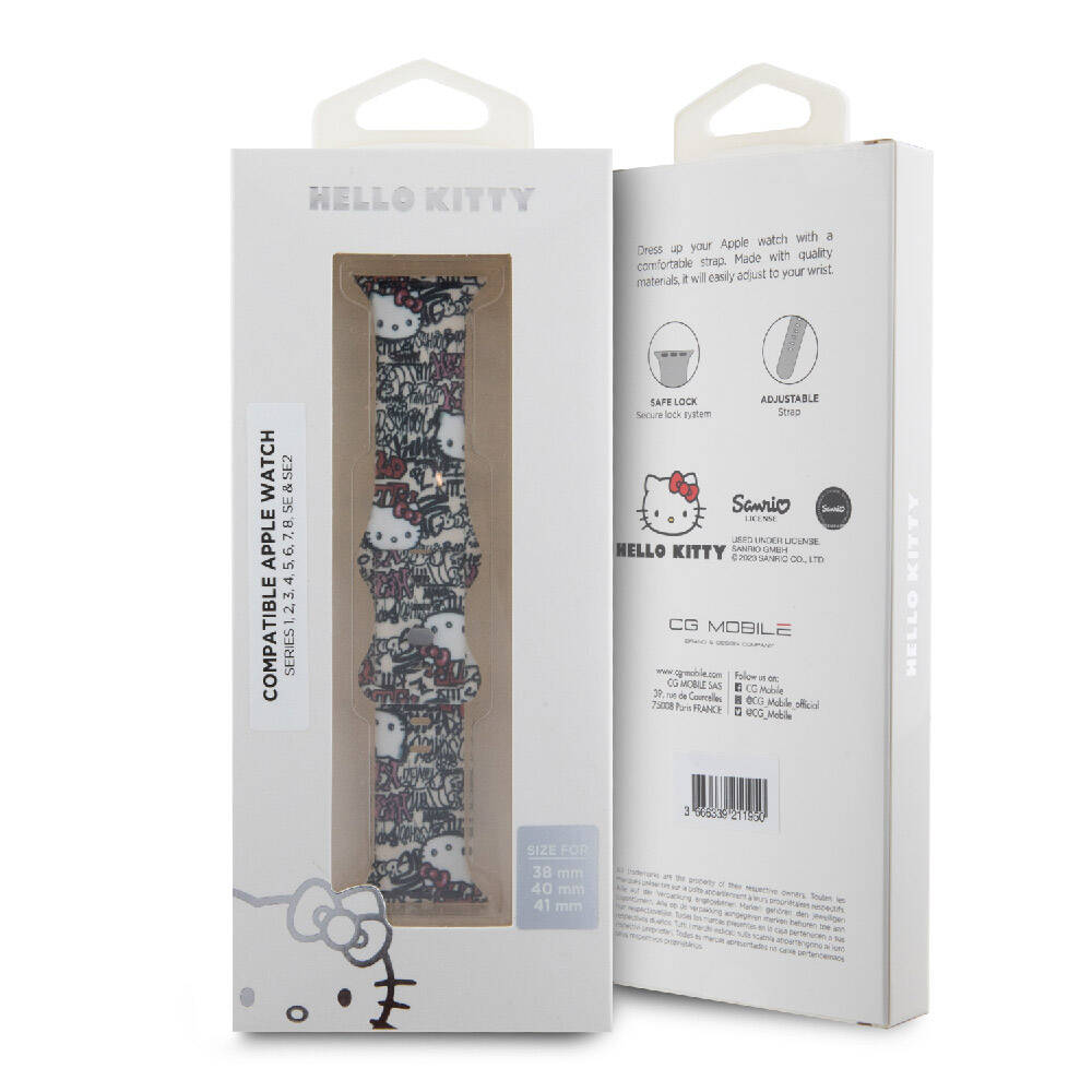 Hello Kitty Apple Watch 38/40/41mm Orjinal Lisanslı Etiket Graffiti Silikon Kordon