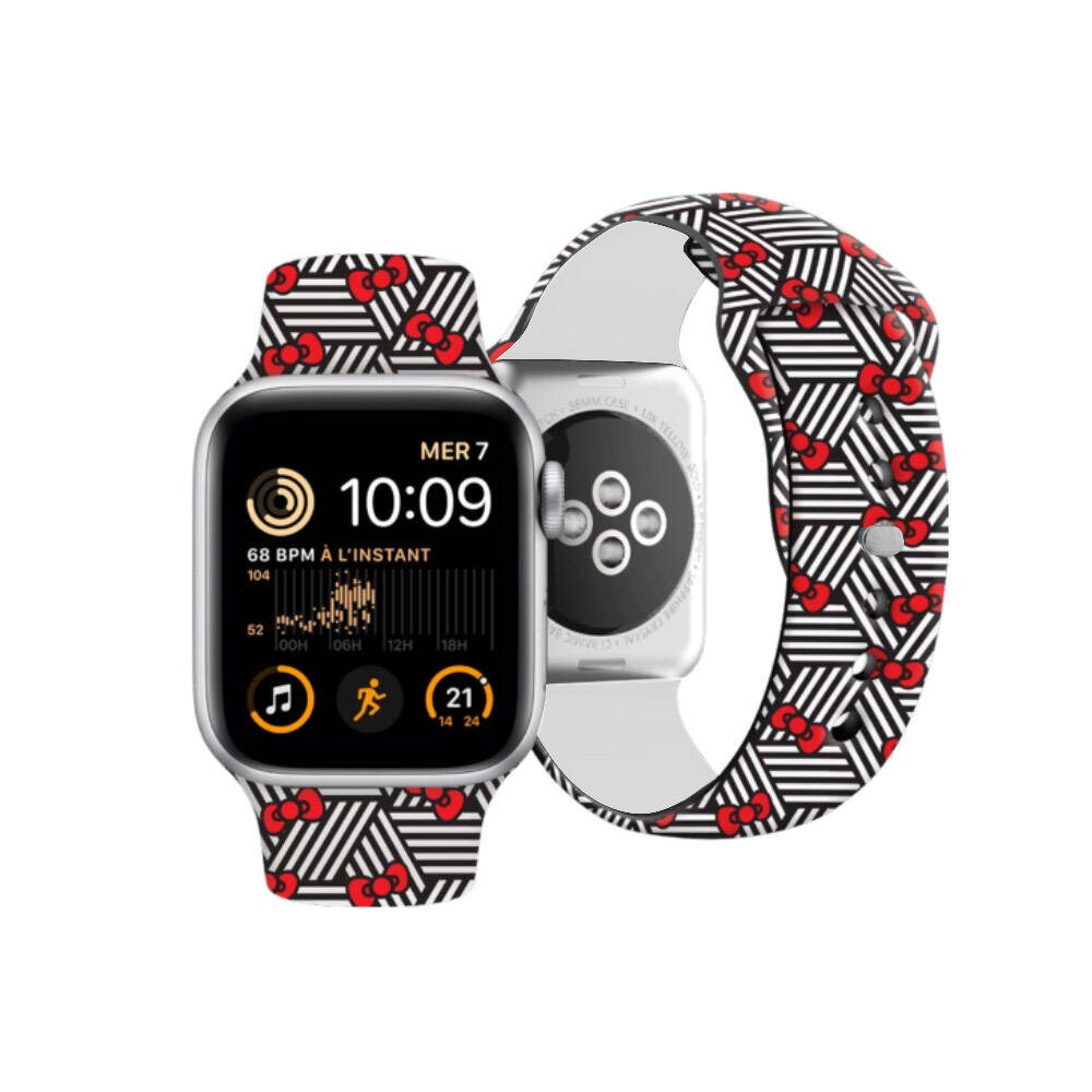 Hello Kitty Apple Watch 38/40/41mm Orjinal Lisanslı Fiyonklar & Çizgiler Silikon Kordon