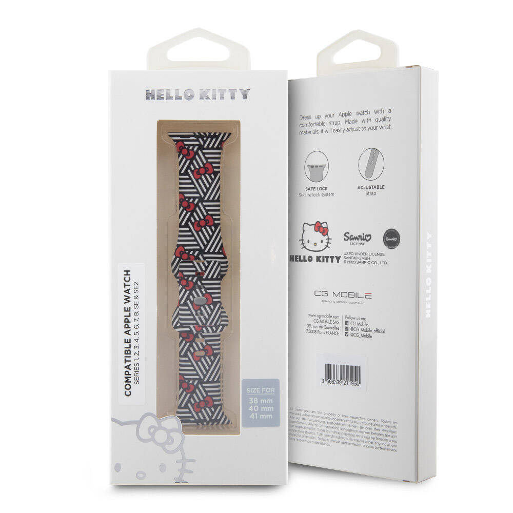 Hello Kitty Apple Watch 38/40/41mm Orjinal Lisanslı Fiyonklar & Çizgiler Silikon Kordon