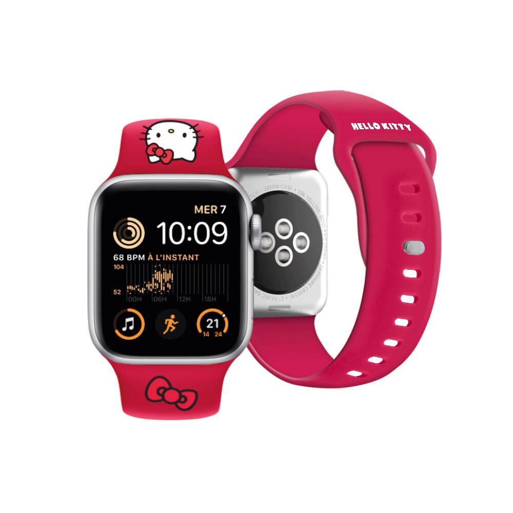 Hello Kitty Apple Watch 38/40/41mm Orjinal Lisanslı Yazı Logolu Fiyonk & Kitty Head Silikon Kordon
