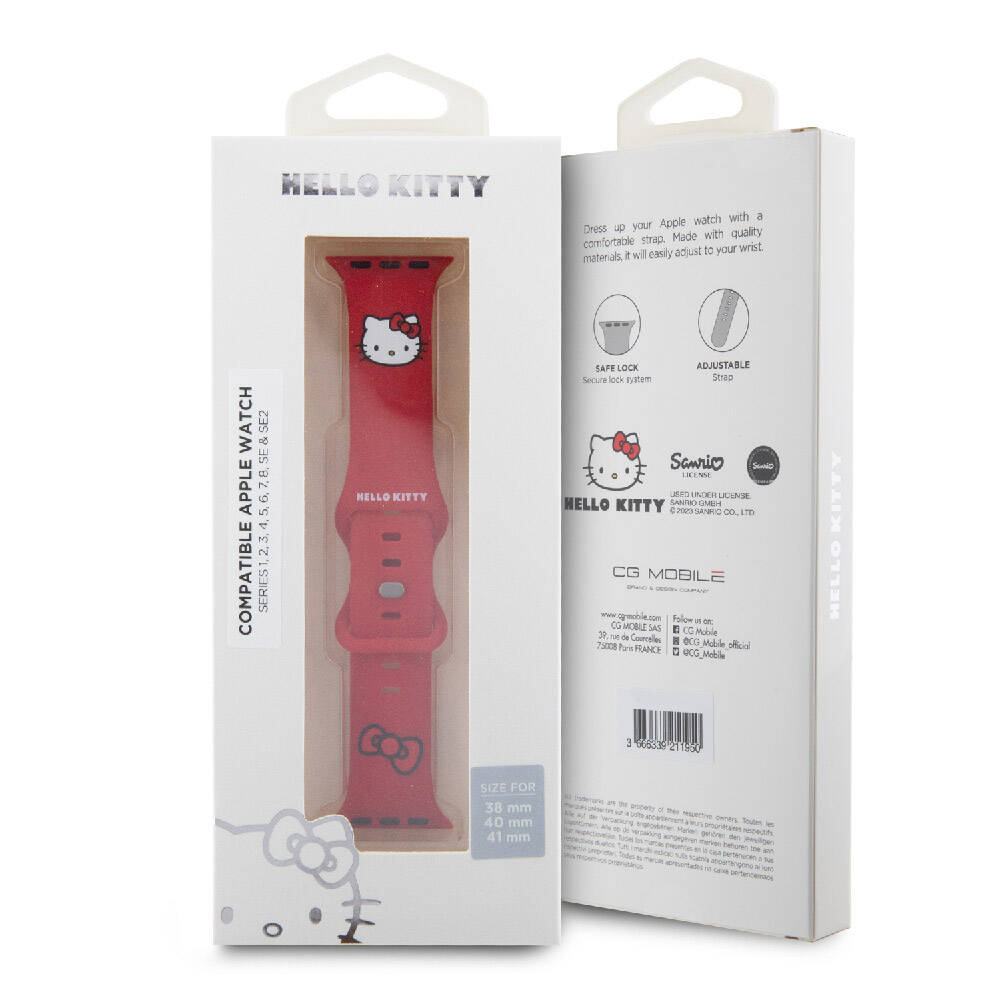 Hello Kitty Apple Watch 38/40/41mm Orjinal Lisanslı Yazı Logolu Fiyonk & Kitty Head Silikon Kordon