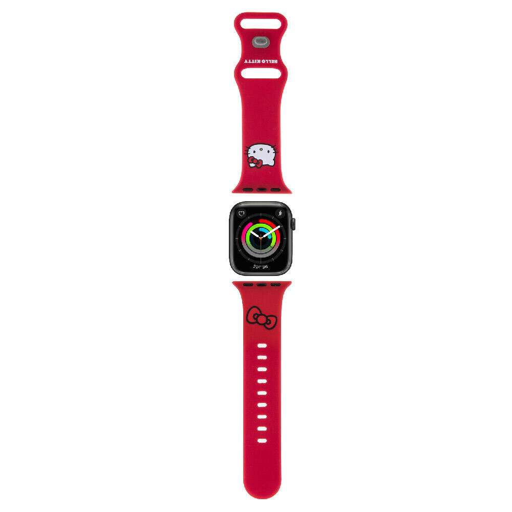 Hello Kitty Apple Watch 38/40/41mm Orjinal Lisanslı Yazı Logolu Fiyonk & Kitty Head Silikon Kordon