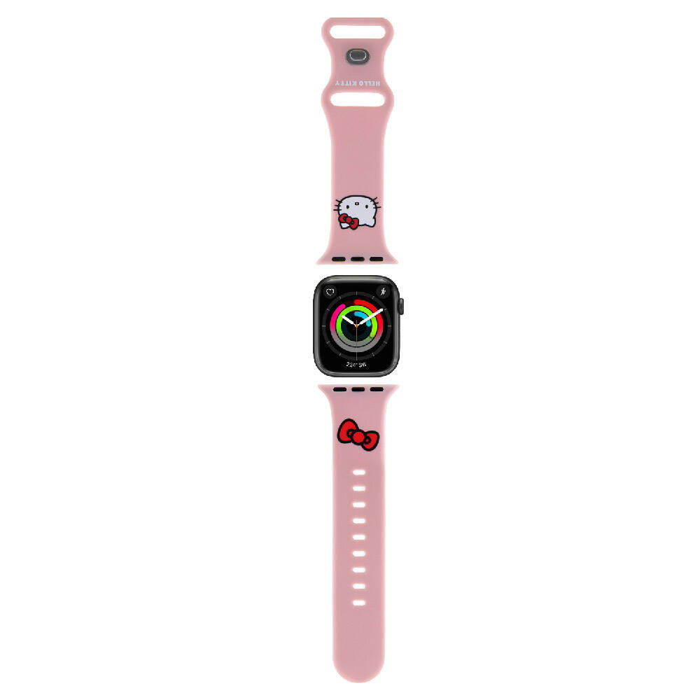 Hello Kitty Apple Watch 38/40/41mm Orjinal Lisanslı Yazı Logolu Fiyonk & Kitty Head Silikon Kordon