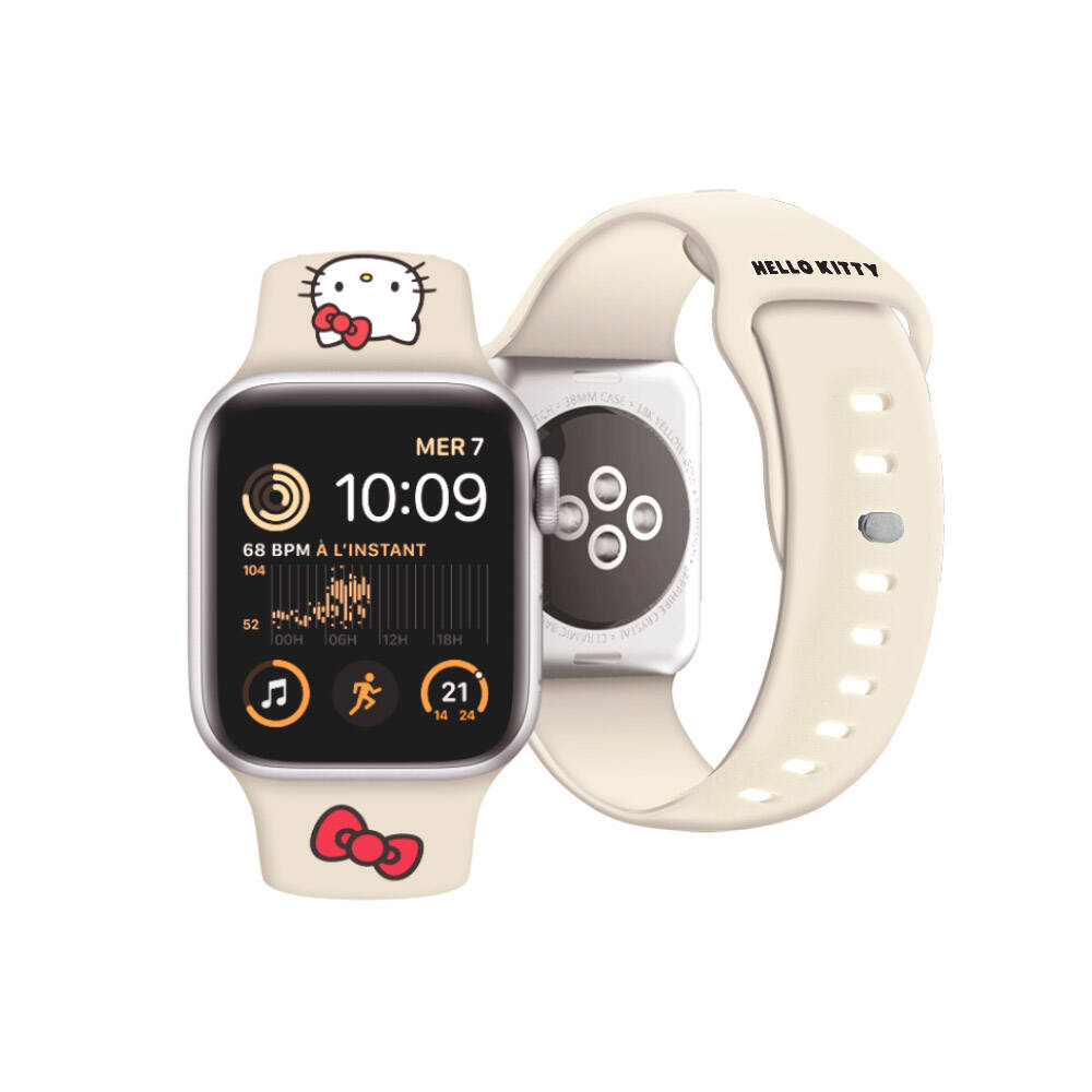Hello Kitty Apple Watch 38/40/41mm Orjinal Lisanslı Yazı Logolu Fiyonk & Kitty Head Silikon Kordon