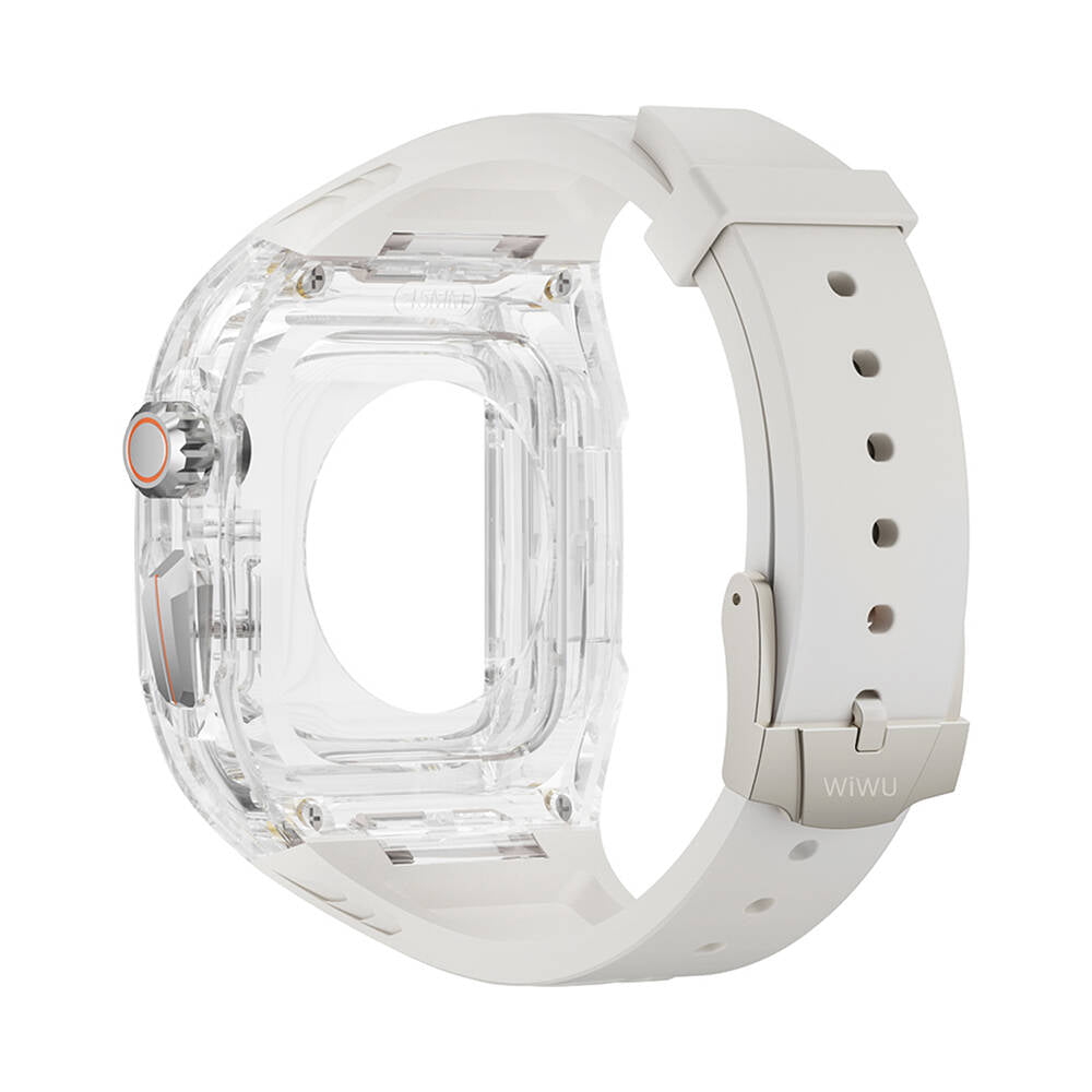Wiwu Wi-WB013 Rambo Serisi Apple Watch 42/44/45mm Uyumlu 2in1 Şeffaf PC Kasa Koruyuculu Kauçuk Kordon