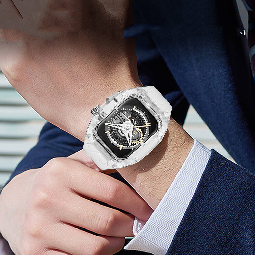 Wiwu Wi-WB013 Rambo Serisi Apple Watch 42/44/45mm Uyumlu 2in1 Şeffaf PC Kasa Koruyuculu Kauçuk Kordon