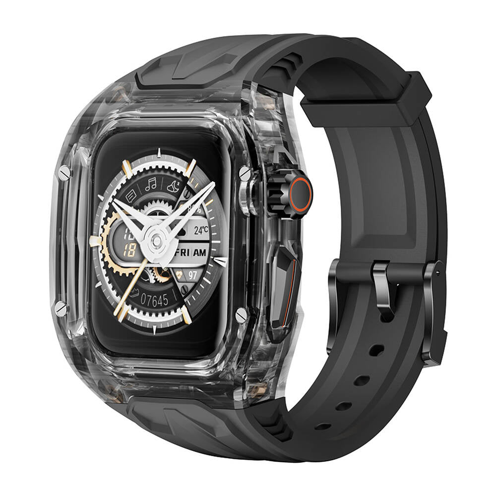 Wiwu Wi-WB013 Rambo Serisi Apple Watch 42/44/45mm Uyumlu 2in1 Şeffaf PC Kasa Koruyuculu Kauçuk Kordon