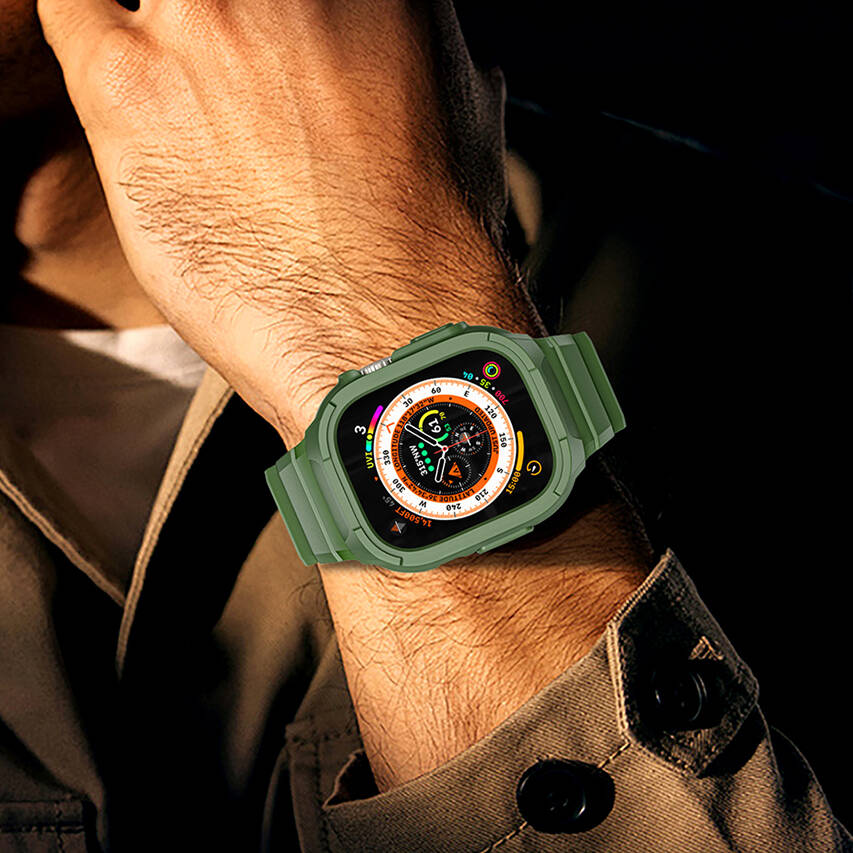 Wiwu Wi-WB014 Armor Serisi Apple Watch 42/44/45mm Uyumlu 2in1 Sert PC Kasa Koruyuculu Silikon Kordon