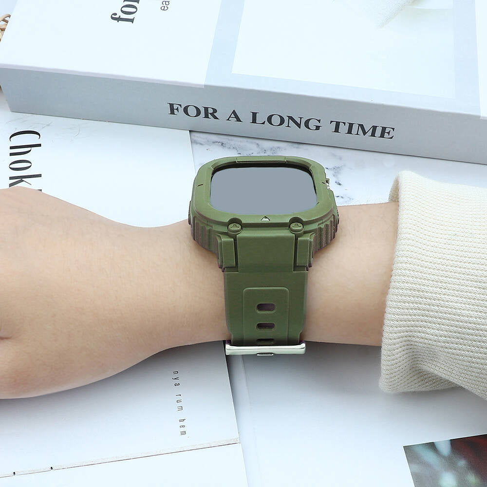 Wiwu Wi-WB014 Armor Serisi Apple Watch 42/44/45mm Uyumlu 2in1 Sert PC Kasa Koruyuculu Silikon Kordon