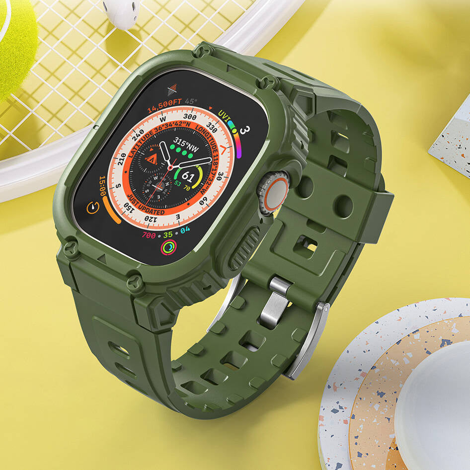 Wiwu Wi-WB014 Armor Serisi Apple Watch 42/44/45mm Uyumlu 2in1 Sert PC Kasa Koruyuculu Silikon Kordon