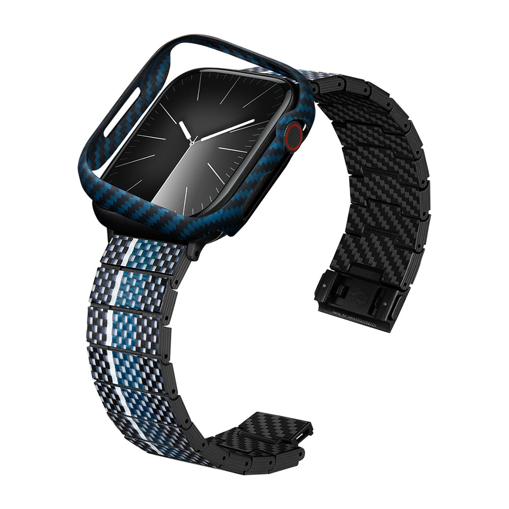 Pitaka Air Case Apple Watch 7 45mm 600D Aramid Fiber Classic Serisi Black-Blue Twill Kasa Koruyucu