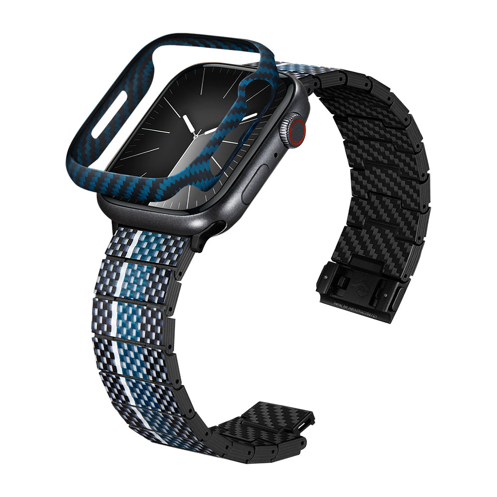 Pitaka Air Case Apple Watch 7 45mm 600D Aramid Fiber Classic Serisi Black-Blue Twill Kasa Koruyucu