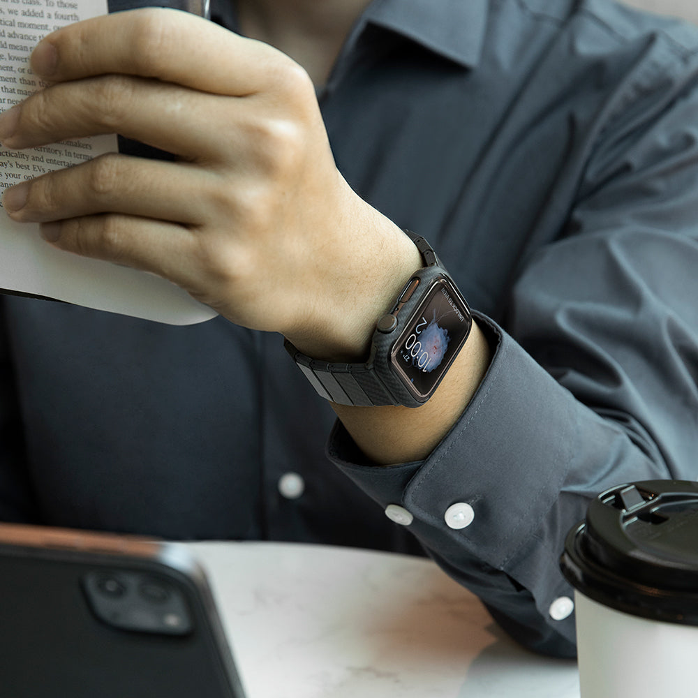 Pitaka Air Case Apple Watch 7 45mm 600D Aramid Fiber Classic Serisi Black-Blue Twill Kasa Koruyucu