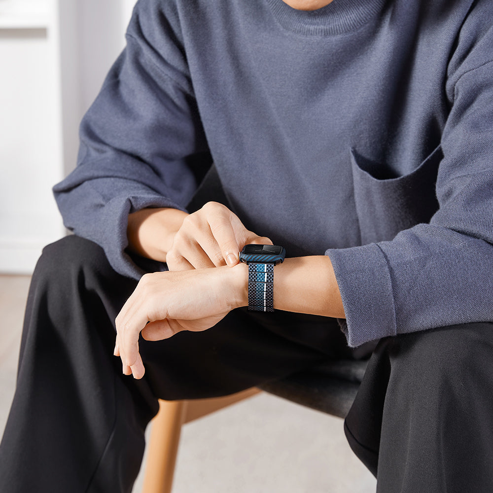 Pitaka Air Case Apple Watch 7 45mm 600D Aramid Fiber Classic Serisi Black-Blue Twill Kasa Koruyucu