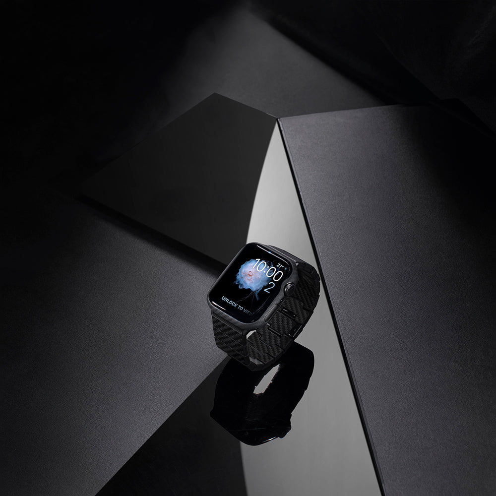 Pitaka Air Case Apple Watch 7 45mm 600D Aramid Fiber Classic Serisi Black-Grey Twill Kasa Koruyucu