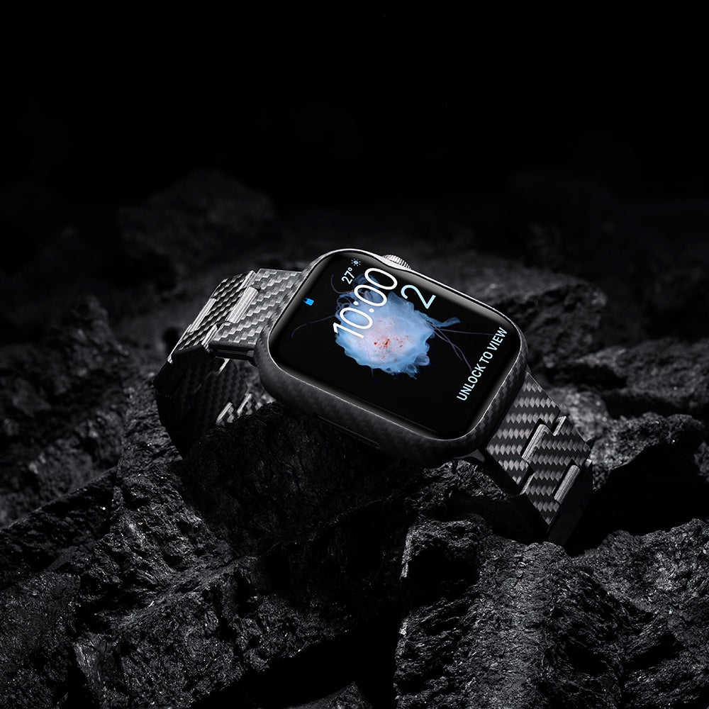 Pitaka Air Case Apple Watch 7 45mm 600D Aramid Fiber Classic Serisi Black-Grey Twill Kasa Koruyucu