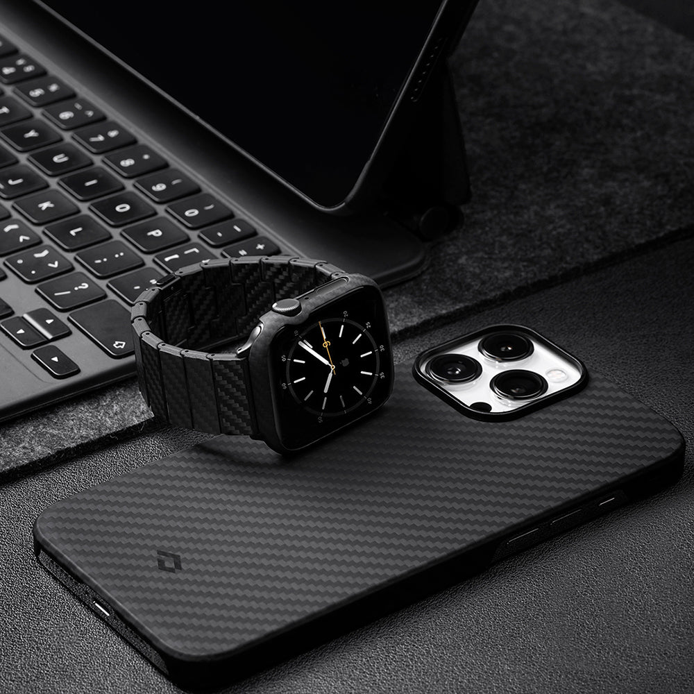 Pitaka Air Case Apple Watch 7 45mm 600D Aramid Fiber Classic Serisi Black-Grey Twill Kasa Koruyucu