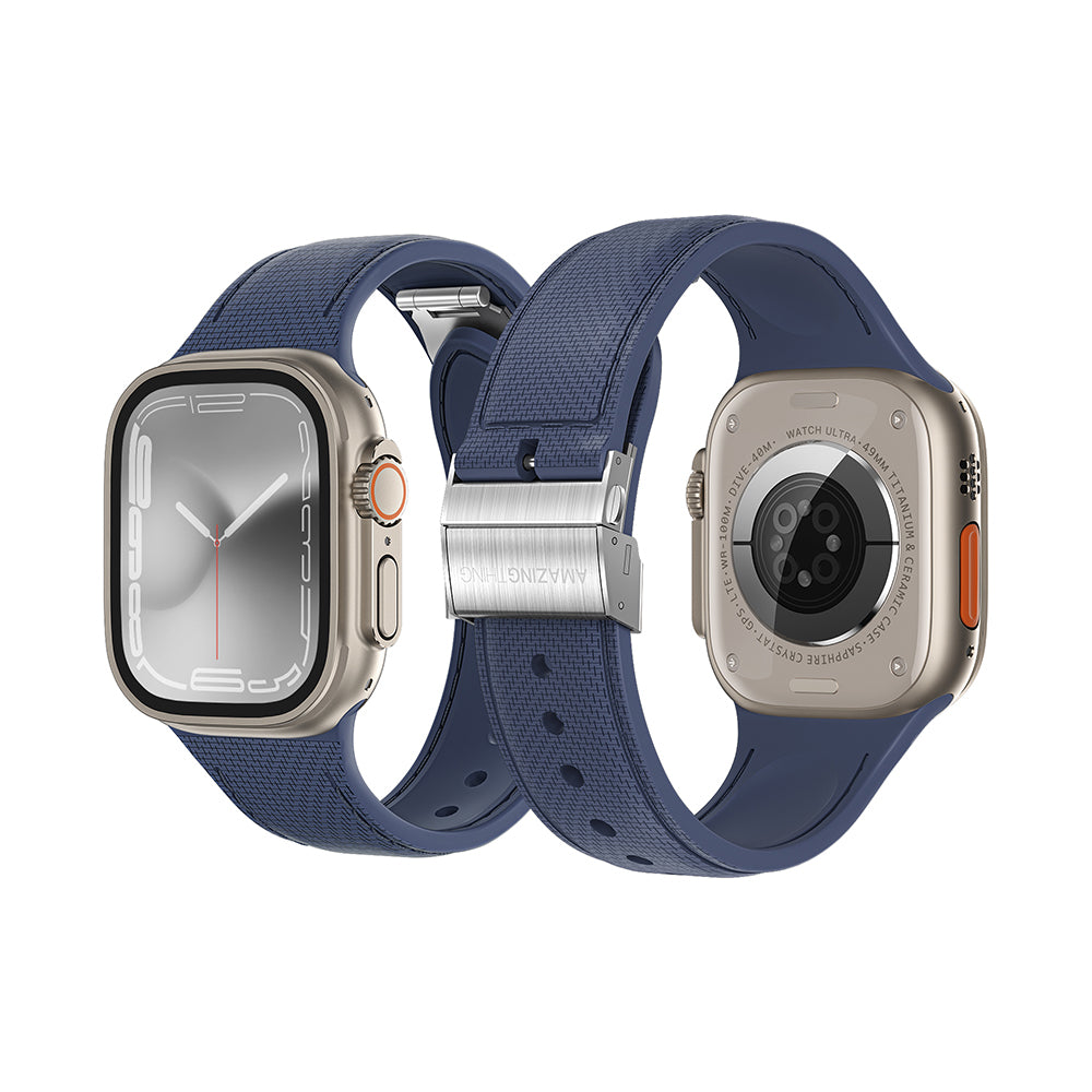 Amazingthing Titan Swift Apple Watch 45mm Deri Dokulu Silikon Kordon - 1