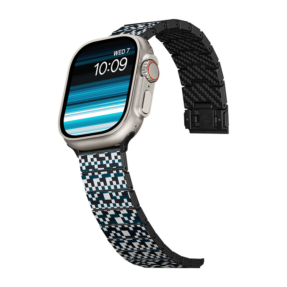 Pitaka Dreamland ChromaCarbon Serisi Tüm Apple Watch Modelleriyle Uyumlu Aramid Fiber ve Karbon Fiber Mosaic Universal Kordon