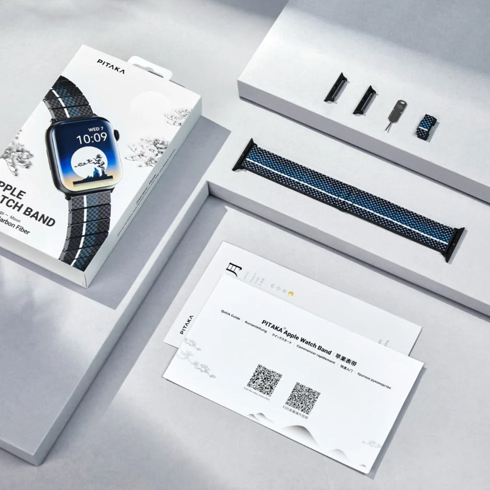 Pitaka Poetry of Things ChromaCarbon Serisi Tüm Apple Watch Modelleriyle Uyumlu Aramid Fiber ve Karbon Fiber Moon Universal Kordon